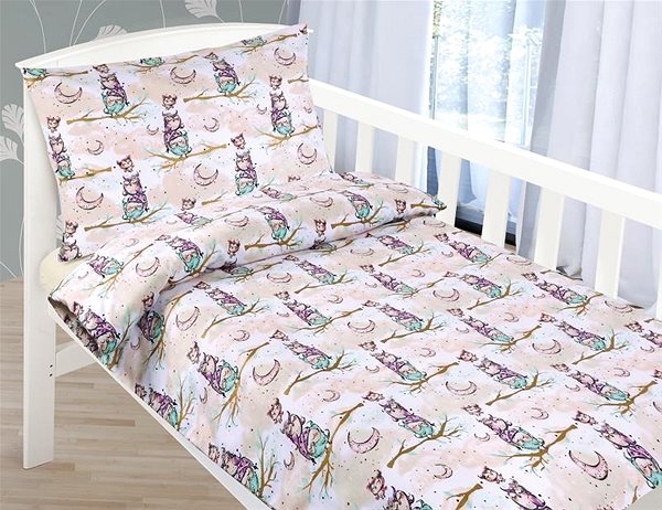 Detská posteľná bielizeň Bellatex Agáta – 90 × 135; 45 × 60 cm – sovička na vetve ...