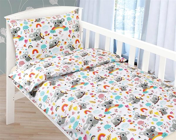 Detská posteľná bielizeň Bellatex Agáta - 90 × 135, 45 × 60 cm - medvedík koala s dúhou ...