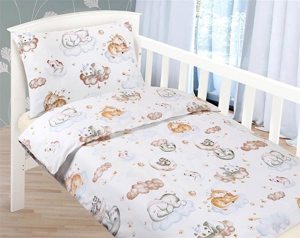 Detská posteľná bielizeň Bellatex Agáta - 90 × 135, 45 × 60 cm - zvieratká na obláčiku ...