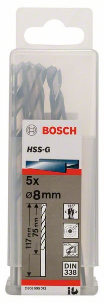 Fúrószár BOSCH  HSS-G Stand.line Fúrószár 8x75/117mm 5 db-os csom. ...