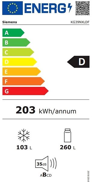 Refrigerator SIEMENS KG39NXLDF Energy label