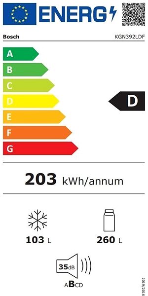Hűtőszekrény BOSCH KGN392LDF Energia címke