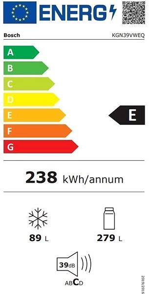 Hűtőszekrény BOSCH KGN39VWEQ Serie 4 Energia címke