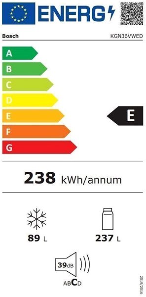 Hűtőszekrény BOSCH KGN36VWED Serie 4 Energia címke