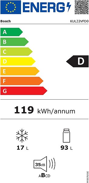 Vstavaná chladnička BOSCH KUL22VFD0 Séria 4 Energetický štítok