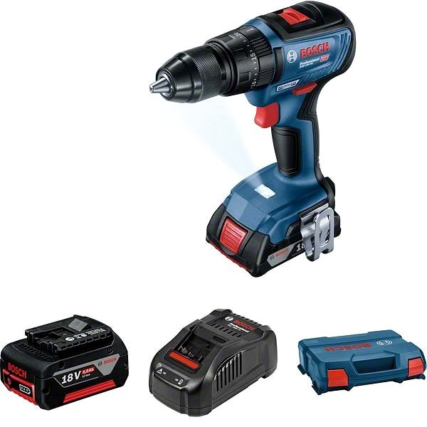 Akkubohrer Bosch GSB 18V-50 (1 x 2 Ah, 1 x 5 Ah, L-Case) Packungsinhalt