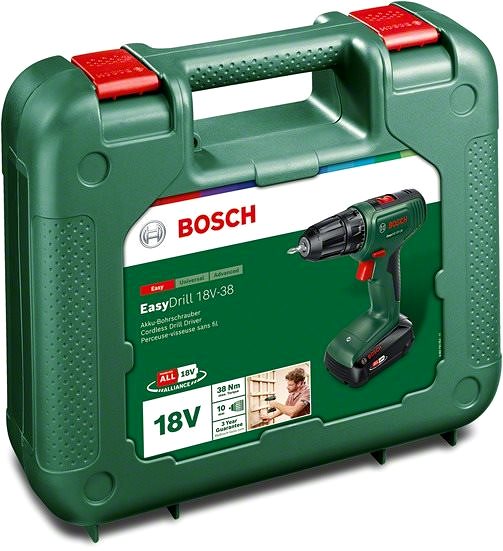 Akkus fúró Bosch EasyDrill 18 V-38 (1x 2.0Ah, bőröndben) Csomagolás/doboz