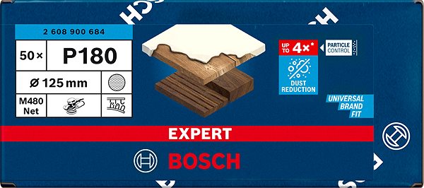 Csiszolórács BOSCH 2608900684 EXPERT M480 csiszolóháló excentercsiszolókhoz, 125 mm, G 180, 50 db ...
