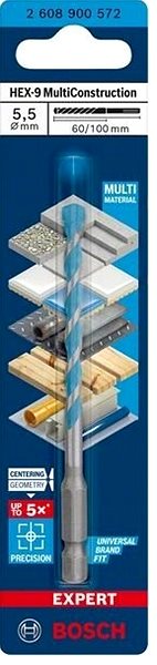 Fúrószár BOSCH EXPERT HEX-9 MultiConstruction többcélú fúrószár, 5,5 × 60 × 100 mm 2.608.900.572 ...