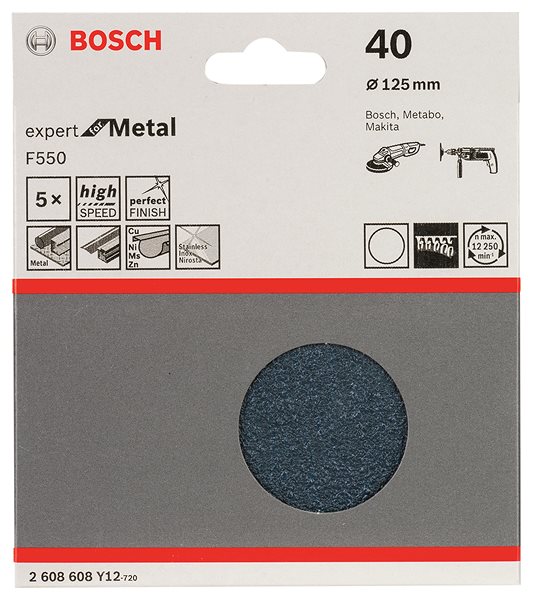 Csiszolópapír Bosch 2608608Y12 F550 csiszolópapír, 5 darabos kiszerelés 125 mm, 40 ...