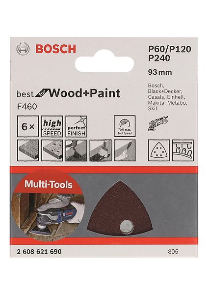 Csiszolópapír BOSCH Csiszolópapír F460 BfWP, készlet (60/120/240), 5 darab 93 mm 2.608.621.690 ...
