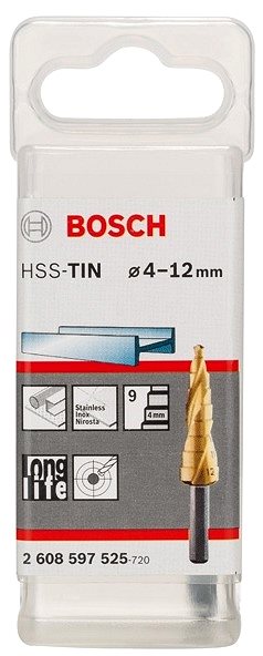 Fúrószár BOSCH 2608597525 HSS-TiN lépcsős fúró, 4 - 12mm, 6,0mm, 66,5mm ...
