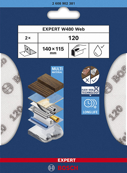Brúsny pás BOSCH EXPERT W480 Web 1/4 ručná brúsna sieť, 115 × 140 mm, G240 ...