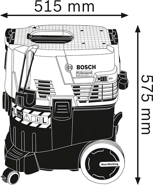 Industriestaubsauger BOSCH GAS 35 L SFC + Technische Zeichnung