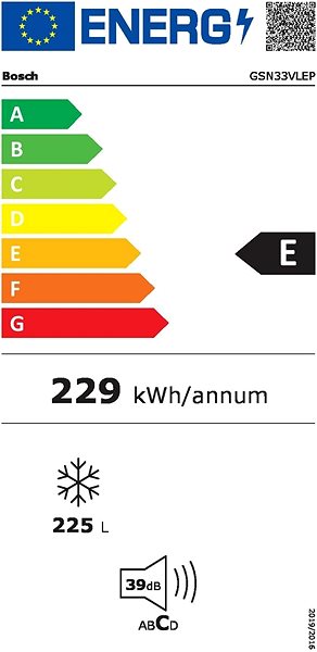 BOSCH GSN33VLEP chest freezer energy label