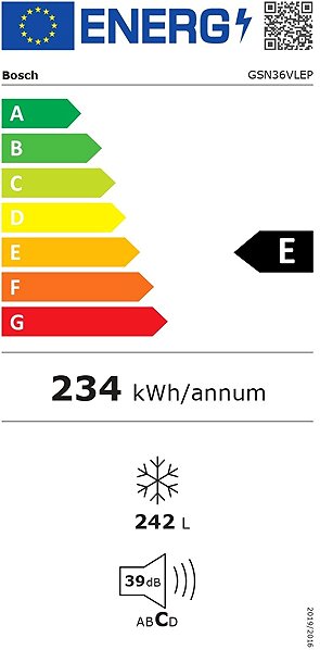 Fagyasztószekrény BOSCH GSN36VLEP Energia címke