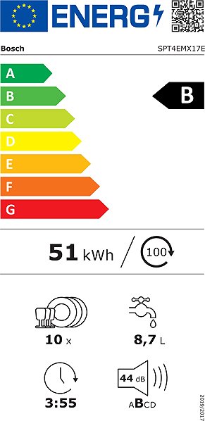 Built-in Dishwasher BOSCH SPT4EMX17E Series 4 Energy label