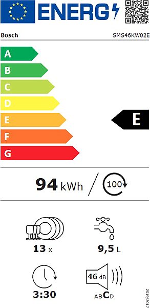 BOSCH SMS46KW02E Dishwasher Energy Label