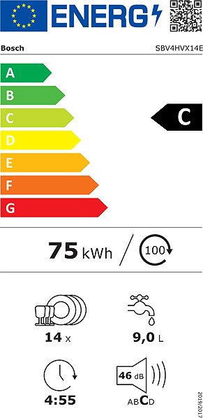 Built-in Dishwasher BOSCH SBV4HVX14E Series 4 Energy label