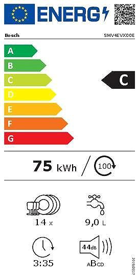 Beépíthető mosogatógép BOSCH SMV4EVX00E Energia címke