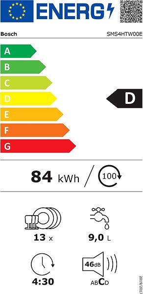 Dishwasher BOSCH SMS4HTW00E Series 4 Energy label