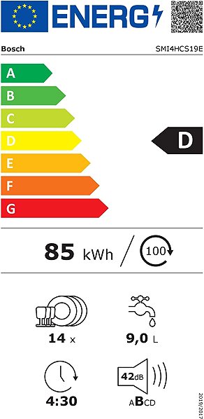 Built-in Dishwasher BOSCH SMI4HCS19E Series 4 Energy label