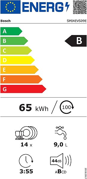 Built-in Dishwasher BOSCH SMI4EVS09E Series 4 Energy label