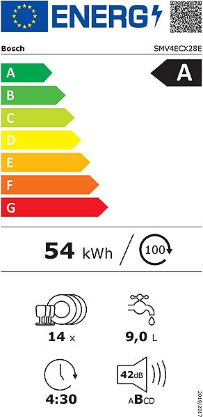 Built-in Dishwasher BOSCH SMV4ECX28E Series 4 Energy label