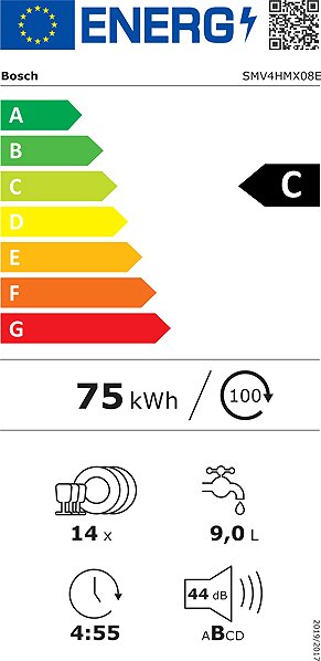 Built-in Dishwasher BOSCH SMV4HMX08E Series 4 Energy label