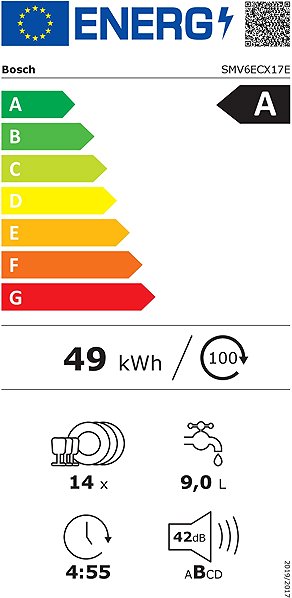 Beépíthető mosogatógép Bosch SMV6ECX17E Serie 6 Energia címke