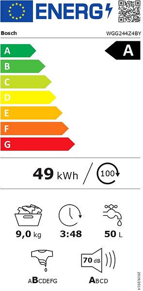 BOSCH WGG244F3BY washing machine Energy label
