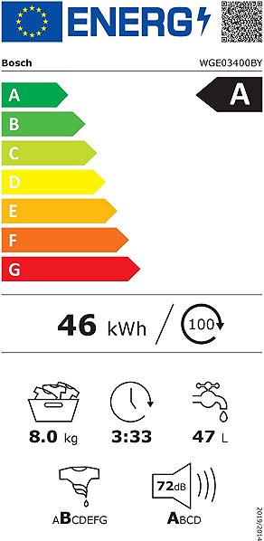 Washing Machine BOSCH WGE03400BY Series 2 Energy label