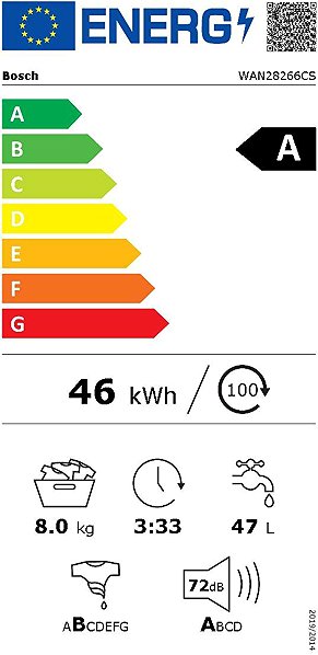 Washing Machine BOSCH WAN28266CS Series 4 Energy label