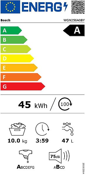 Mosógép Bosch WGN256A0BY Serie 6 Energia címke