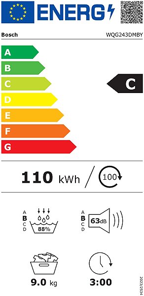 Clothes Dryer BOSCH WQG243DMBY Series 6 Energy label