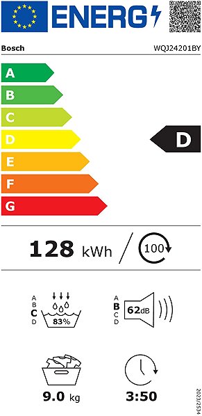 Clothes Dryer BOSCH WQJ24201BY Series 6 Energy label