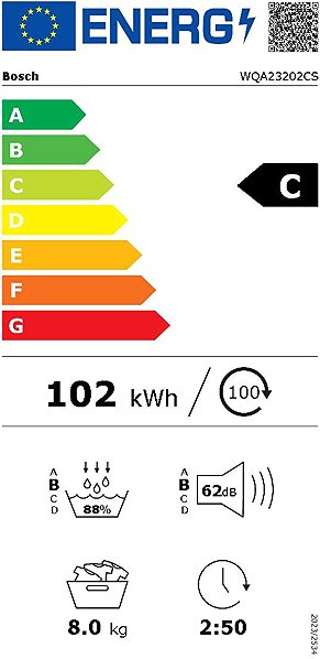 Clothes Dryer BOSCH WQA23202CS Serie 4 Energy label