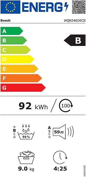 Clothes Dryer BOSCH WQN246D0CS Series 6 Energy label