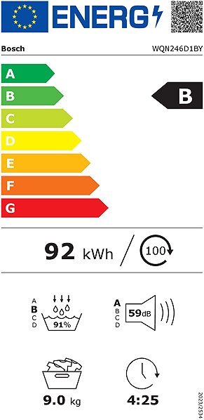 Clothes Dryer BOSCH WQN246D1BY Series 6 Energy label