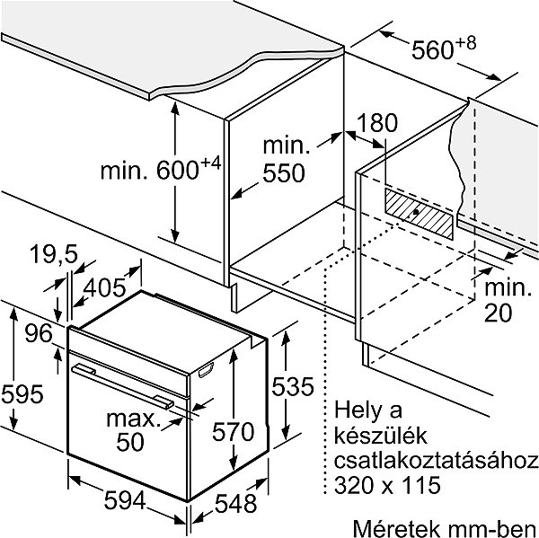 BOSCH HRG272EB3 Serie 4 built-in oven technical drawing