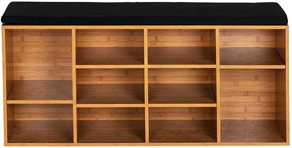 Shoe Rack Wenko LOFT Shoe rack with seat in black fabric, brown ...