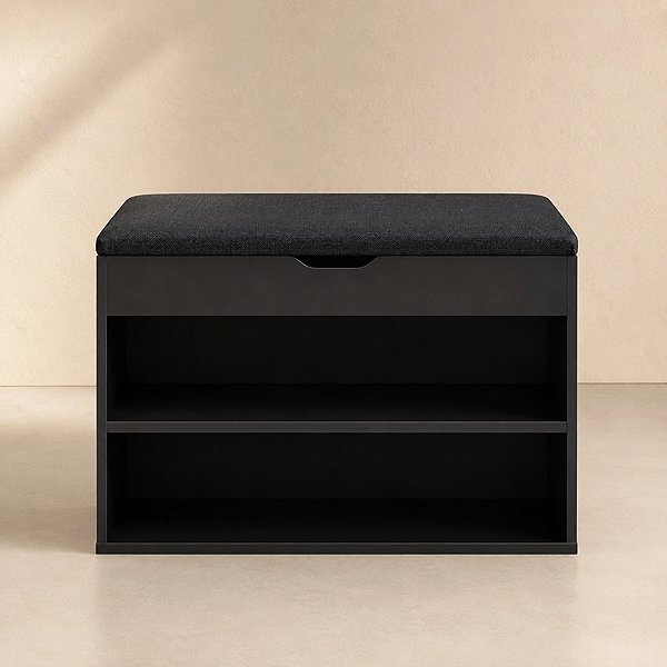 Shoe Rack BOXIMO Vault Shoe rack with seat 60 × 30 × 47cm, black ...