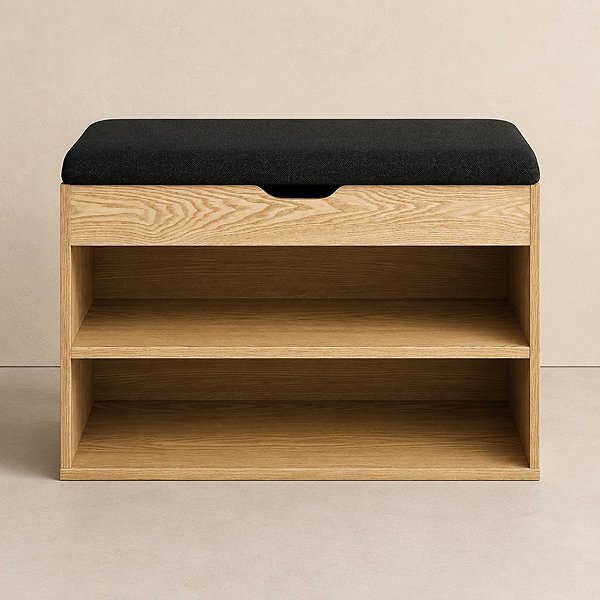 Shoe Rack BOXIMO Brown shoe cabinet with seat LEVA, 60 x 30 x 47cm ...