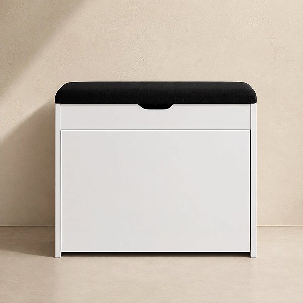 Shoe Rack BOXIMO White shoe rack with seat and pull-out shelves VAULT, 57 x 30 x 53cm ...