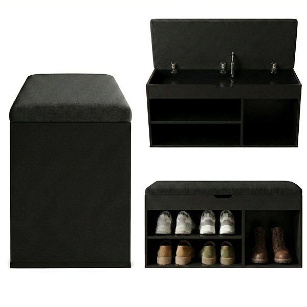 Shoe Rack BOXIMO Shoe rack with seat TRIA, 80 × 43 × 30 cm, black ...