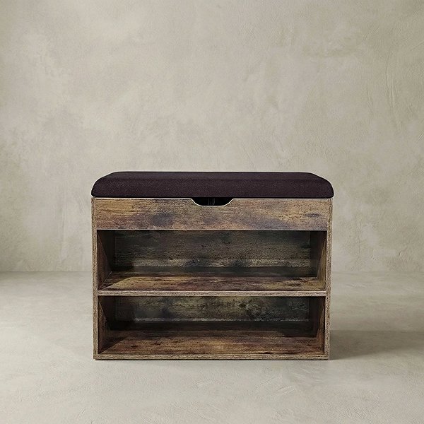 Shoe Rack BOXIMO Shoe rack white with seat LEVA, 60 × 30 × 47 cm, brown ...