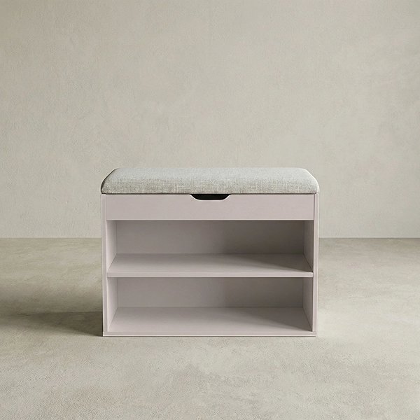 Shoe Rack BOXIMO Shoe rack white with seat LEVA, 60 × 30 × 47 cm, beige ...