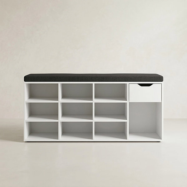 Shoe Rack BOXIMO Shoe rack with seat KADO, 104 × 50 × 30 cm, white ...