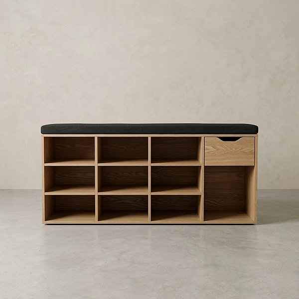Shoe Rack BOXIMO Shoe rack with seat KADO, 104 × 50 × 30 cm, brown ...