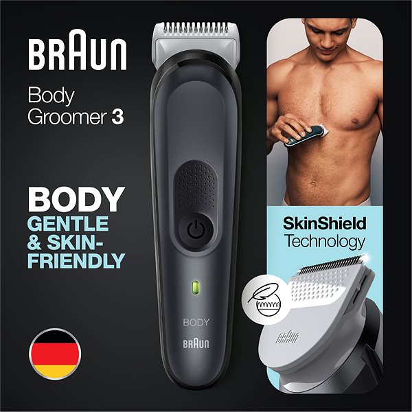Rasierer Braun Bodygroomer 3 BG3350 für Herren mit Aufsatz für empfindliche Haut - schwarz/grau ...